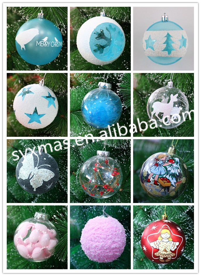 wholesale clear Xmas Christmas tree bauble with printing snowman plastic ball
