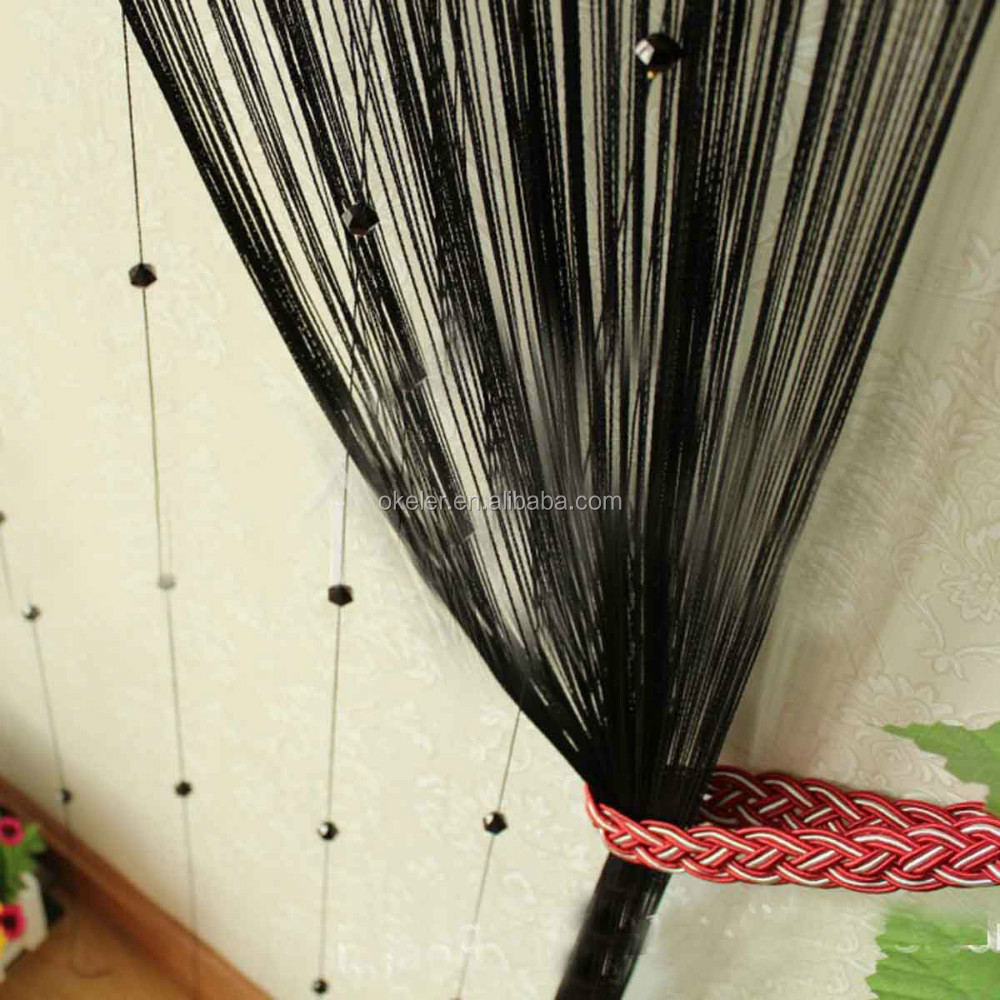 Black Door Window Decorative String Curtain with Strip Drape Tassel