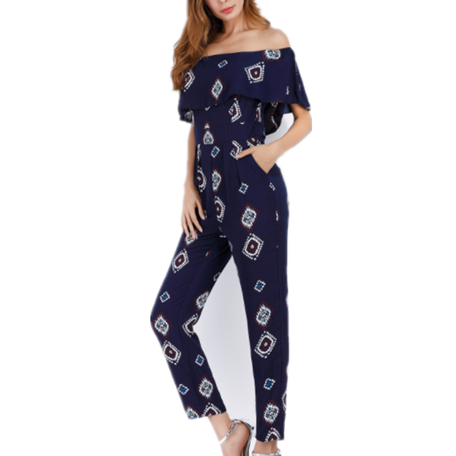 Оптовая продажа летние с открытыми плечами пикантные шифоновые расклешенные печати колокол снизу шифон Комбинезоны для женщин