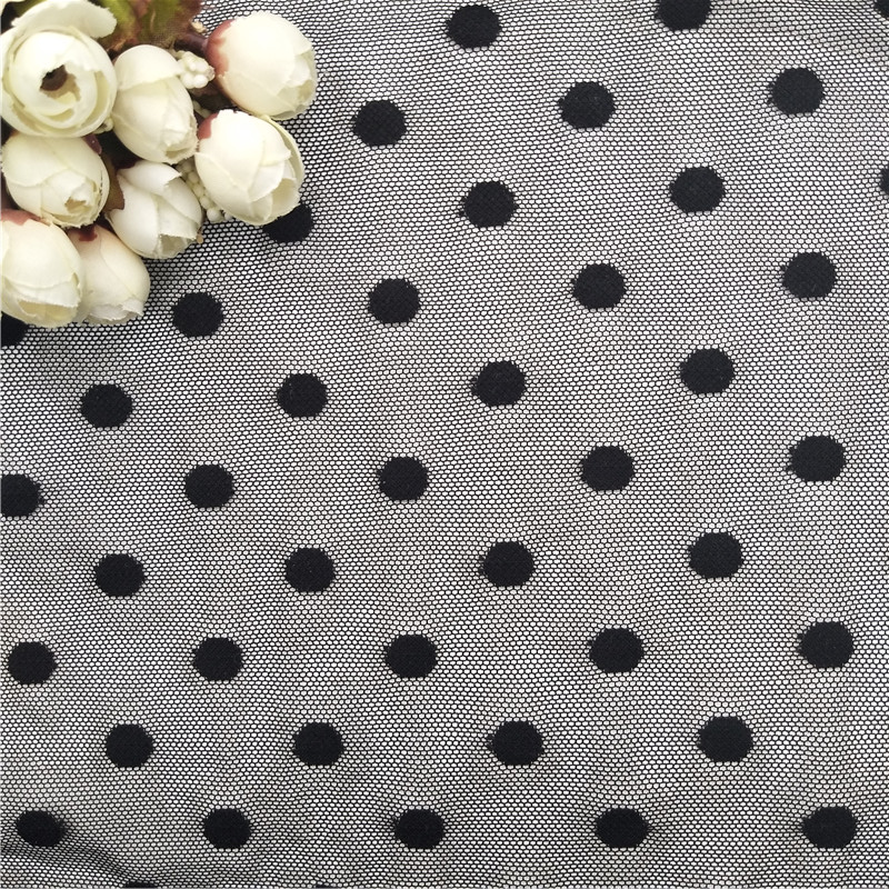 2019 black color dots stretch mesh lace fabric