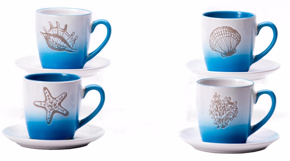 Promotional ceramic coffee mugs Stoneware cups with plate Aquarium souvenirs