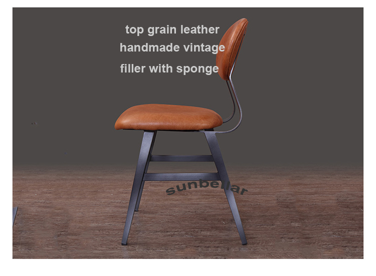 loft industrial furniture chair genuine leather vintage dining chair metal Aron luxury dinning chair for restaurant