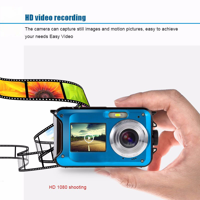 2.7" inch 24MP Dual LCD Screen Compact Digital Camera Waterproof 16x Zoom Video Camcorder Mini Cameras CMOS Micro Camera EU plug