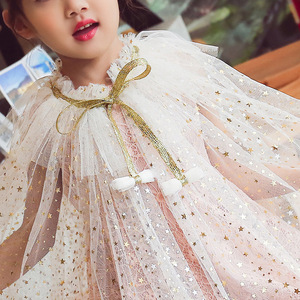 Princess White Sequin Kids Girls Cape For Evening Dress Chiffon
