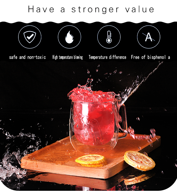 LOGO Custom Glassware Manufacturer Unbreakable Clear Borosilicate Double Wall Glass Tea Cup With Handle