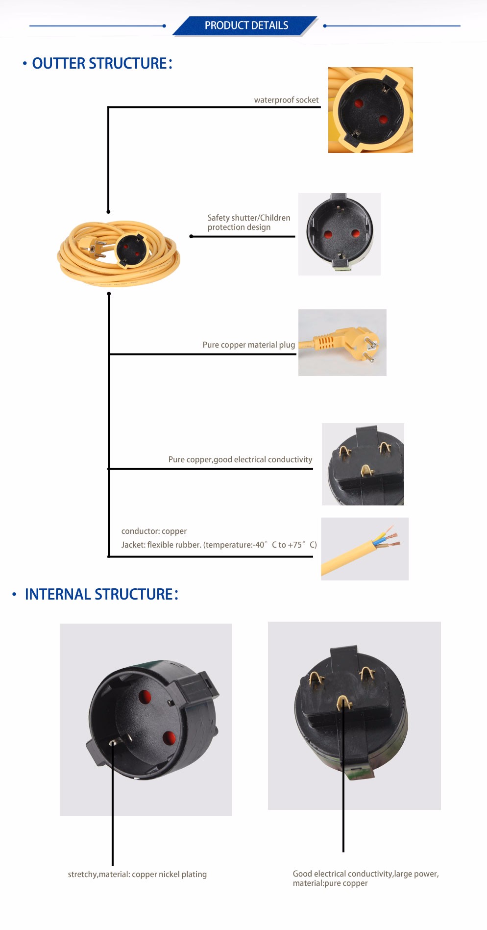 European standard/type power extension cords cable 50m 25m