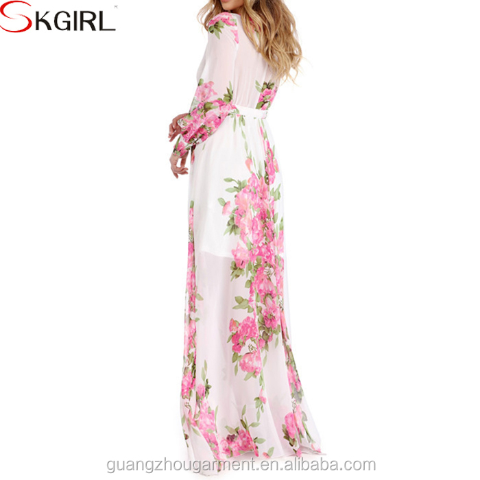 Minetom Robe Maxi Longue Femme Élégante Boho - Robe Soirée Plage Dentelle Col V Manches 3/4 Grande Taille Floral