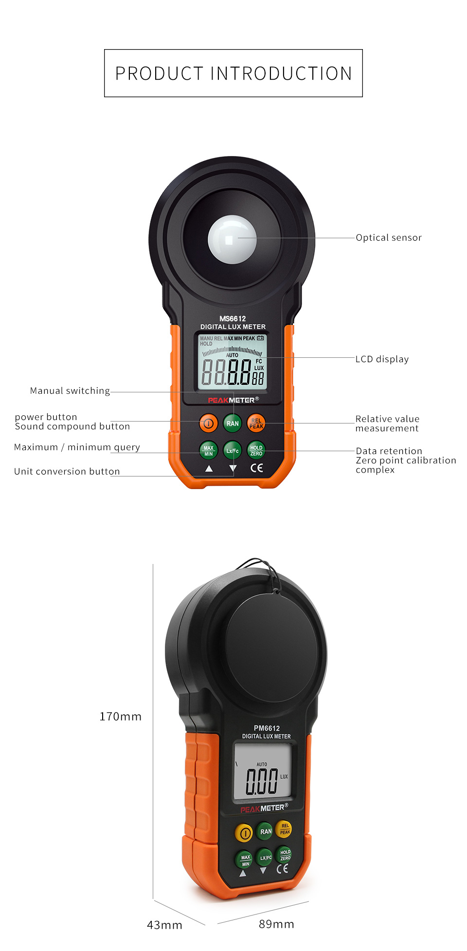 máy đo ánh sáng PM6612 với dải đo 0-200.000 Lux