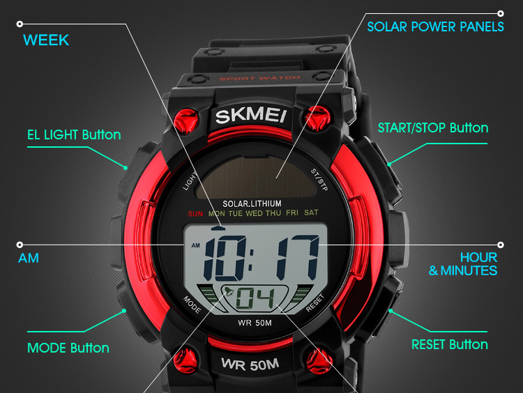 Skmei 1126 Original Factory Digital instructions manual men wristwatch waterproof solar watch