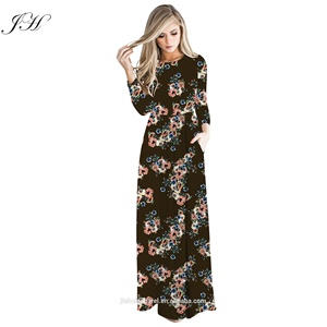 New Modest Women Clothing Floral Print Pocket Abaya Muslim Dresses in Dubai Long Sleeve Loose Swing Long Maxi Islamic Clothing