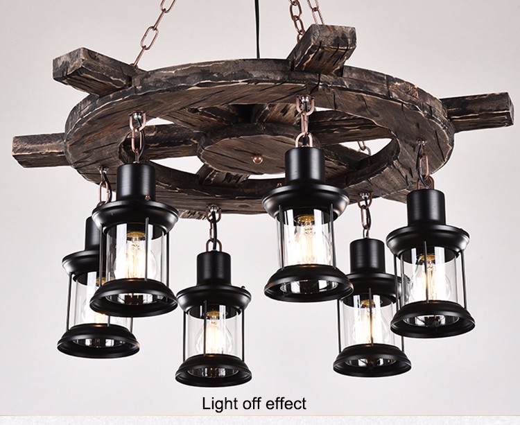 antique brass iron with rudder wooden large pendant lamps with transparent glass cover