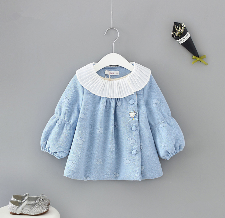 2018 Плиссированный Воротник с вышивкой Микки Мауса с боковыми пуговицами для малышей детей девочек Стеганое пальто