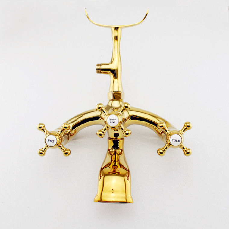 Bathroom accessories royal antique round handle bath faucet brass bathtub faucet with handheld shower head