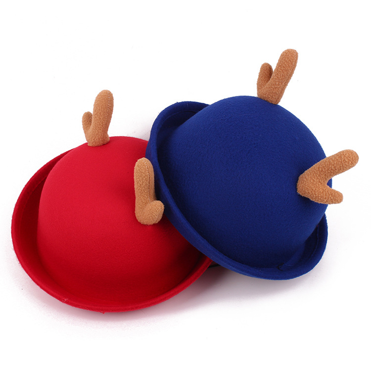 Милая Детская шерстяная шапка, детская Панама, шапка-котелок, красные оленьи рогатки