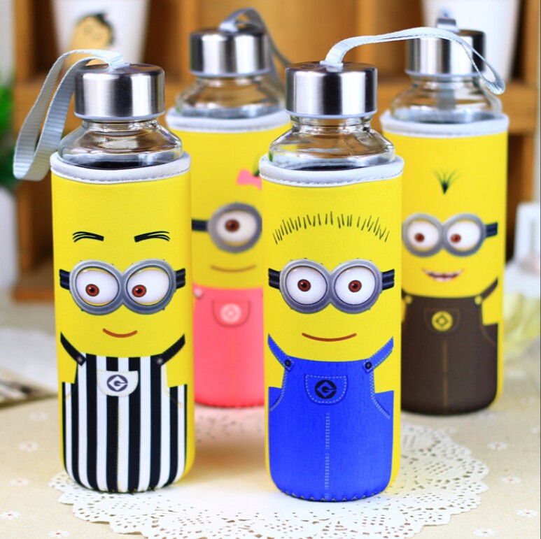 550ml Eco-friendly Borosilicate Glass Water Bottle,Leak-proof Stainless Steel Cap with Nylon Sleeve