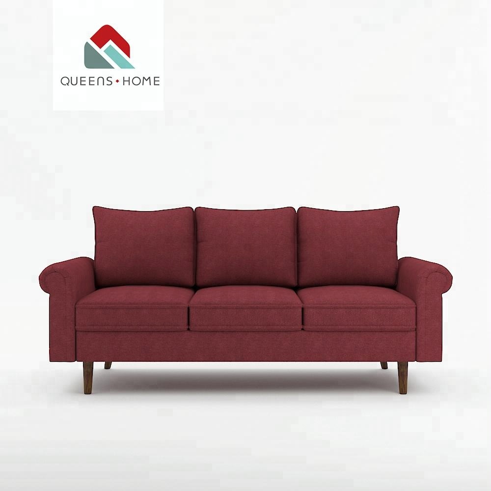 Queenshome Fabric Three Seat 4 Couch 3pcs Rattan Meuble De Salon