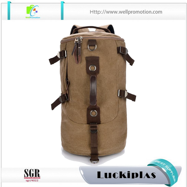 Durevoli borsoni da viaggio in tela vintage retrò, zaino da trekking rotondo a cilindro