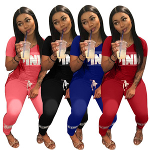cheap autumn Pink Letter Print Outfits Women's Fashion jogging sport Tracksuits two pieces Tops with Pants Sportswear