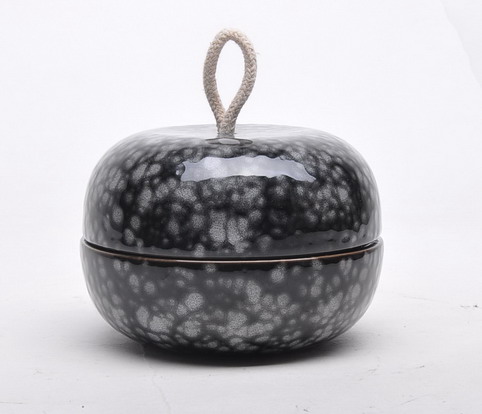 Wholesale empty luxury marble black color ceramic candle jar with dome lid for candle