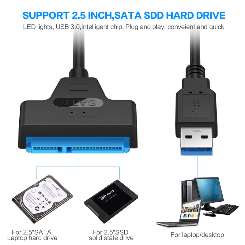 Câble Adaptateur USB 3.0 Vers SATA 22 Broches Xiwai - Pour Disque Dur/SSD 2,5 Pouces, MacBook Et PC