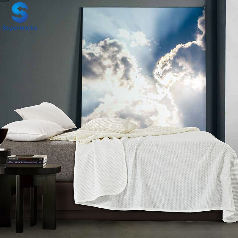 Белый тонкий плед для лета ,100% колопок Здоровый плед