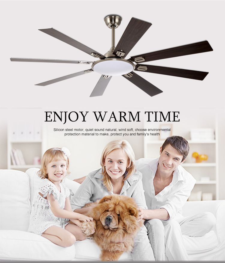 Breezelux big size 8 MDF blades DC motor 60'' ceiling fan with LED lamp