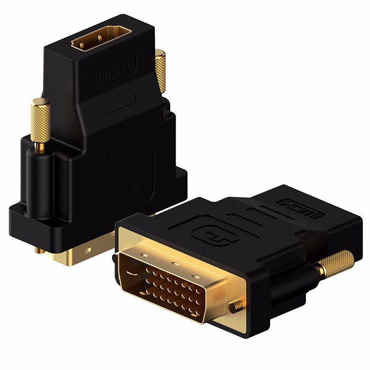 dvi d 24   1个25针公至hdmi母适配器镀金转换器,带金属螺钉用于hdtv