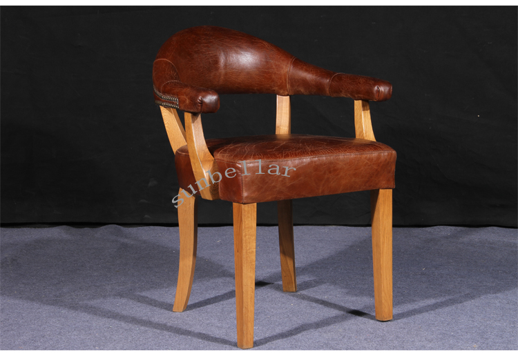 vintage tan distressed leather dining chair mid-century leather wood armchairs luxurious brown genuine leather wooden chair