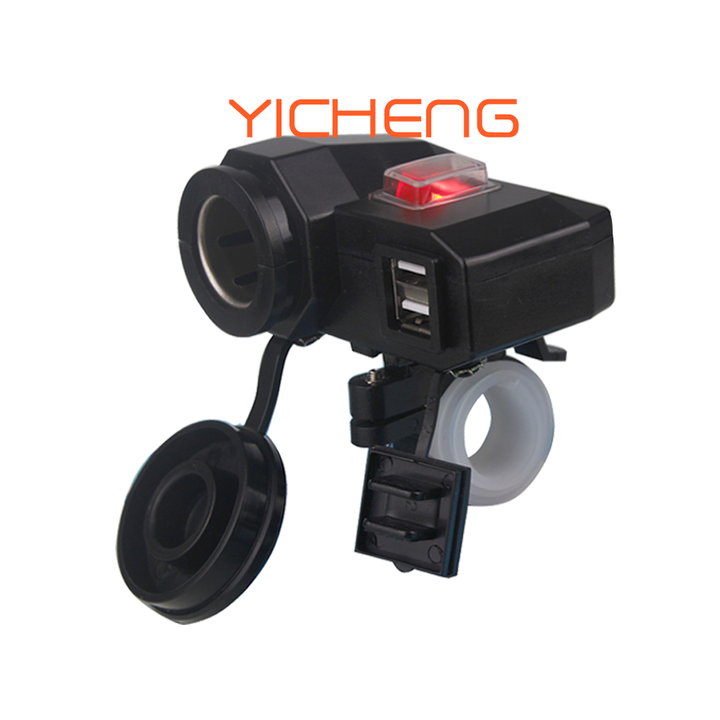 Bike Handle Bar Handlebar 12V Cigarette Lighter Socket Charging Adapter and  3.1A Dual Port USB Motorcycle Phone Charger