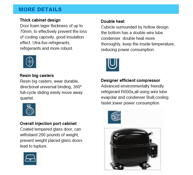 Commercial high efficiency chest freezer horizontal freezer with lock