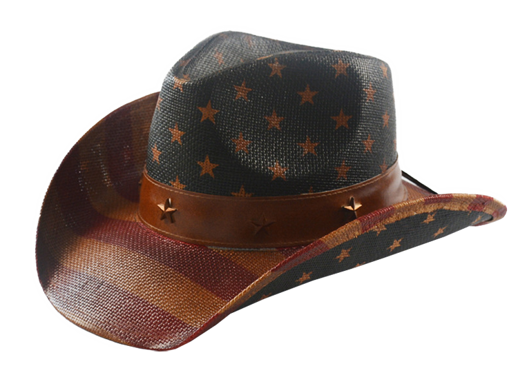 Men's Paper Straw Texas Cowboy Hat USA American Flag Painting Straw Hat Shapable Brim Sombreros US Flag Straw Cowboy Hat
