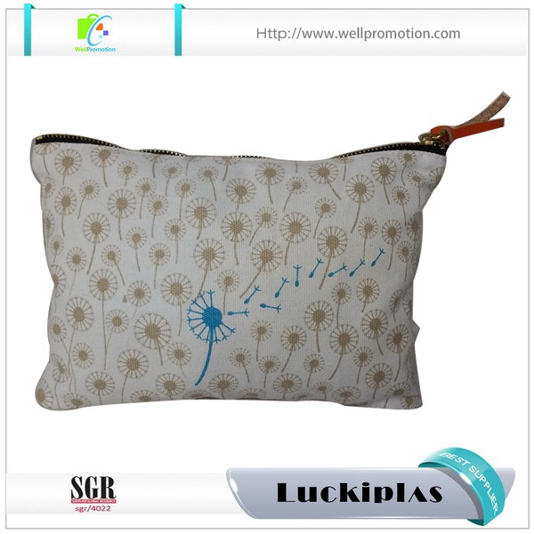 Bolsa de cosméticos de maquillaje de lona con impresión de sublimación personalizada con cremallera de metal