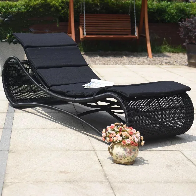Ensemble Chaise de plage en rotin avec coussin, meubles d'extérieur, 1 pièce, offre spéciale, Chaise de soleil en osier