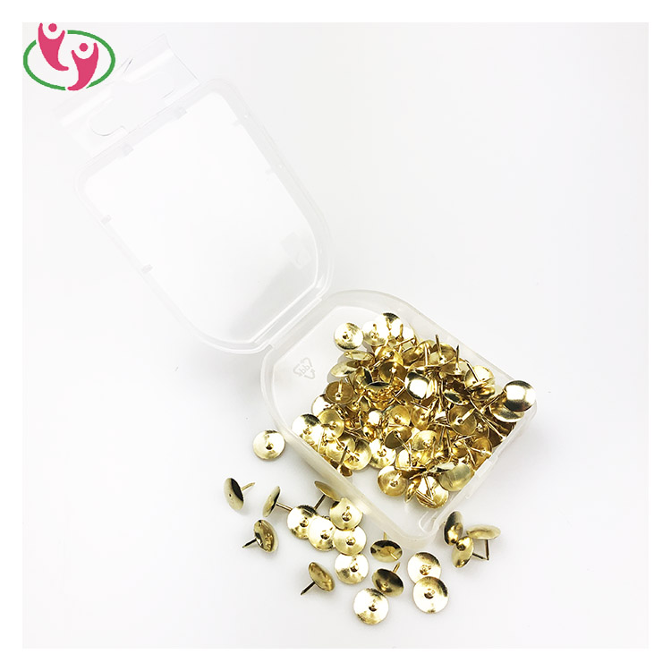 Офисная поставка, пластиковая коробка, упакованная, прочная, золотого цвета, металлическая Металическая кнопка