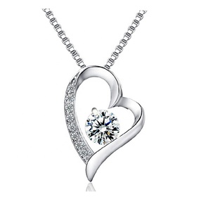Women 100% Real 925 Sterling Silver Jewelry Heart Pendant Necklace