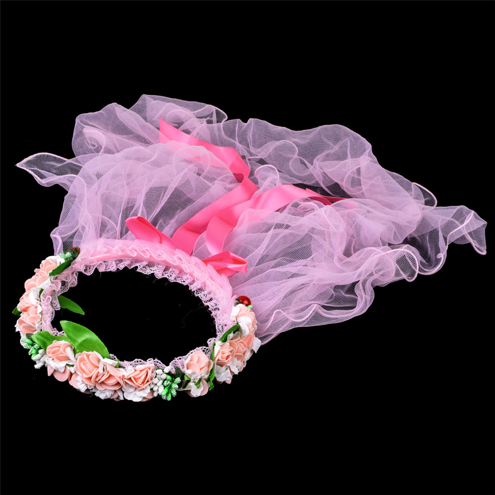 2019 新的儿童面纱 tether 花圈头饰儿童节日头发配件红色粉红色蓝色