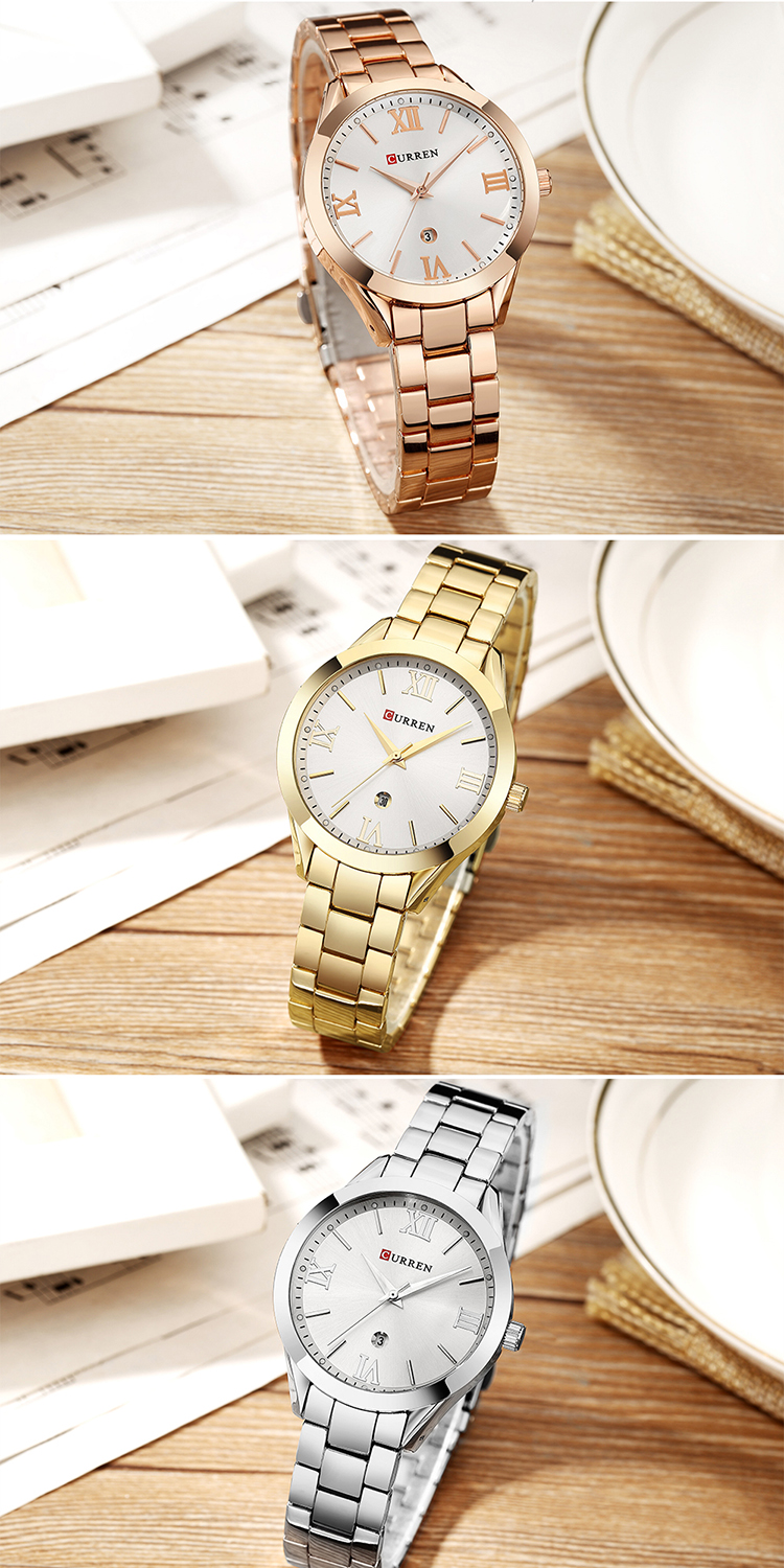 CURREN-montre à Quartz pour femmes, de luxe, en or Rose, bracelet, horloge, 9007