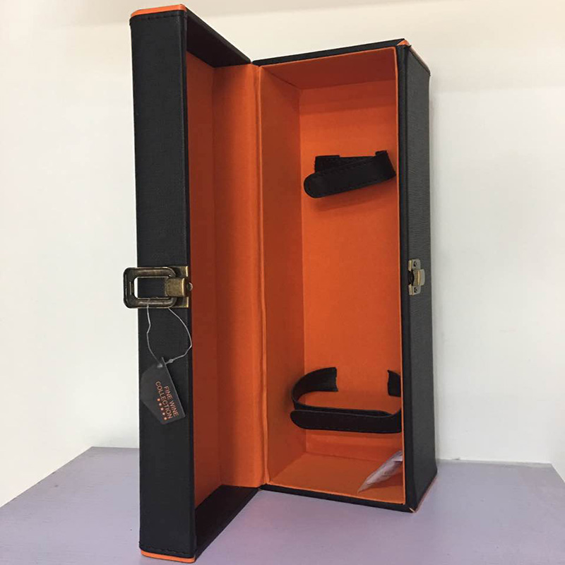 Boîte à vin en cuir PU pour deux bouteilles avec logo de timbre chaud