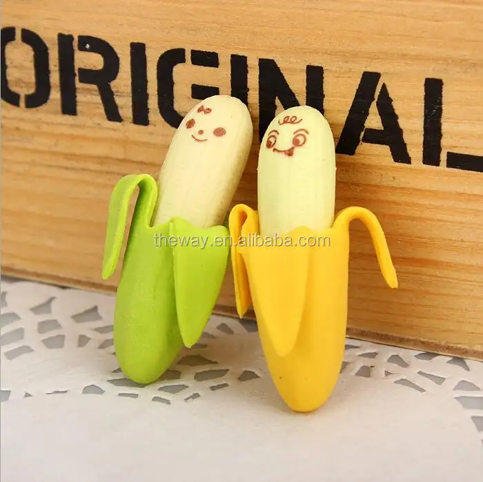 3 Kids Novelty Coloured Rubber Erasers Yellow Bananas Party Treat Bag Filler