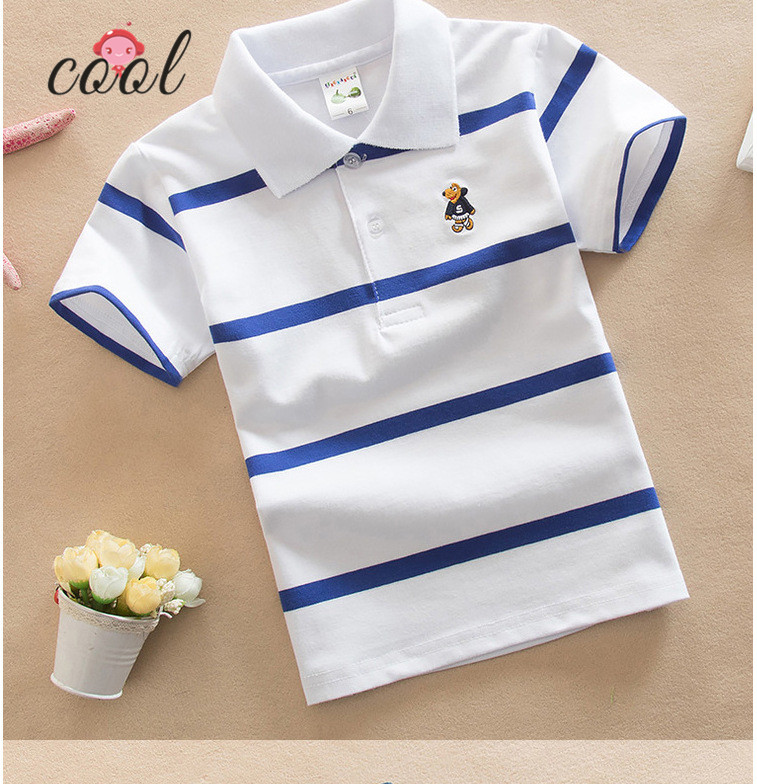 2-15 Years New Design Boy Kids Clothing Cotton Colorful Striped Short  Sleeve Boy Polo t Shirt