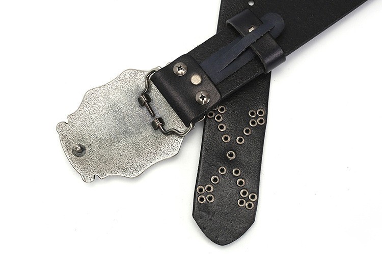 『HAMI LEATHER BELT BLACK×SILVER』 MENS HIGH QUALITY BLACK LEATHER BELT WITH SILVER BUCKLE BY