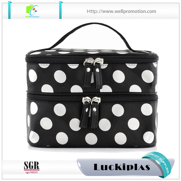 Bolsa de maquillaje de lona bolsa de cosméticos de lona de dos capas personalizada con espejo