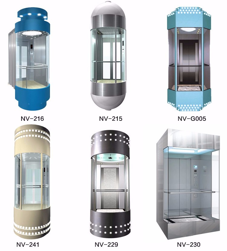 800kg~1000kg 1.0m/s~1.75m/s full view and outdoor glass panoramic elevator