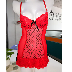 stock sexy babydoll with lace and sweet kiss print for USA market