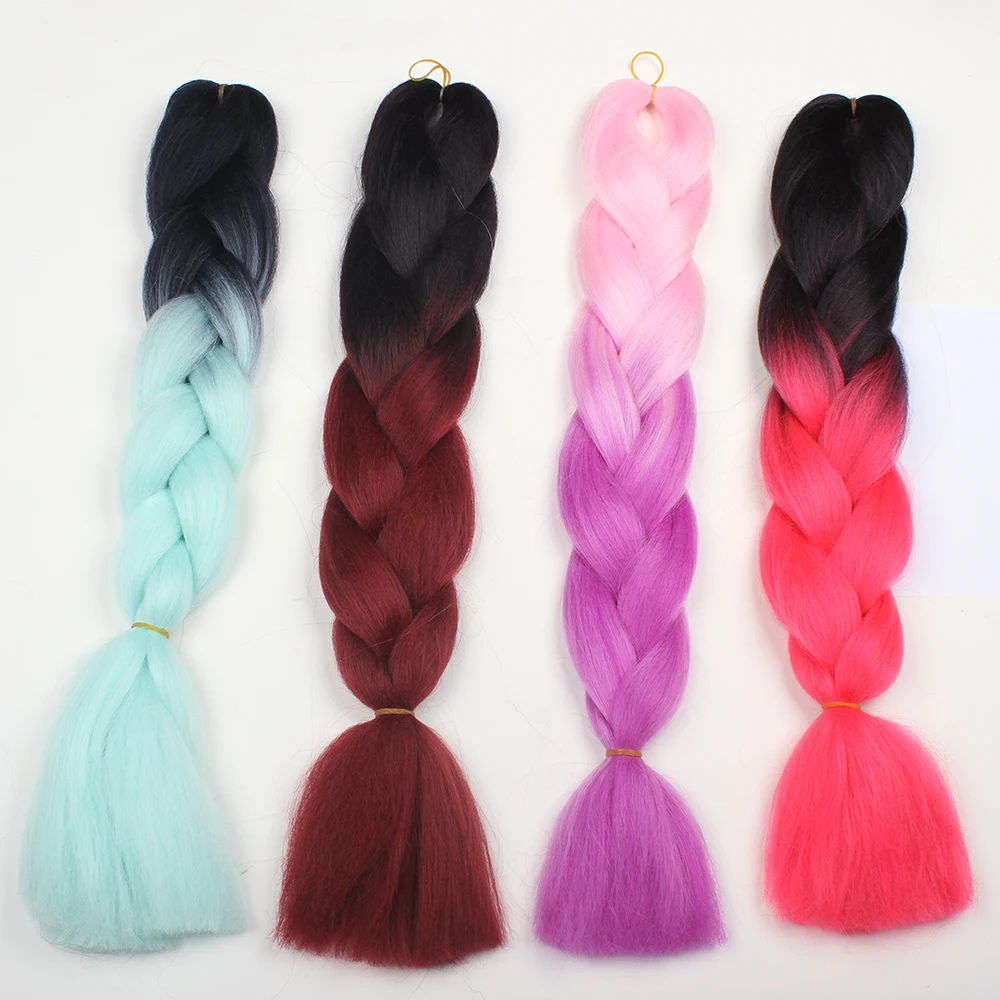 X-TRESS с эффектом деграде (переход от темного волос Jumbo наращивание волос плетением коробка косы, высокотемпературное волокно, вязаные, огромные косички, на крючках, для женщин