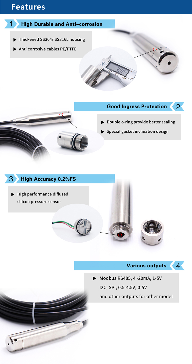 4-20ma 0.5-4.5V Water Level Sensor Submersible For River Sewage