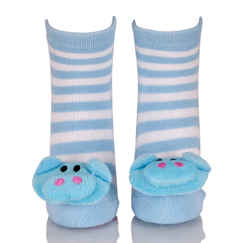 蓝色白色条纹大象 3d 动物小孩启动袜子