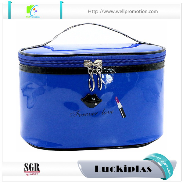 Bolsa de maquillaje cosmético de cuero pu brillante grande y colorida con compartimentos