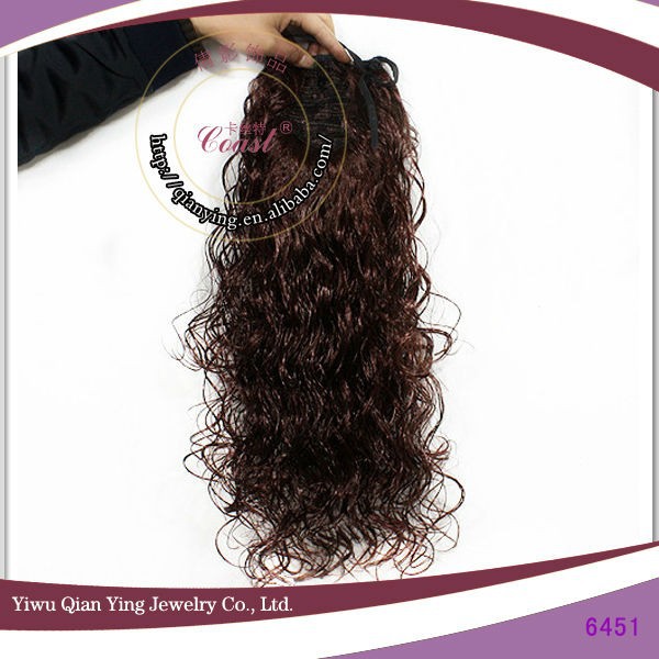 Популярные дешевые поддельные каштановые вьющиеся синтетический хвостики волна парики Расширение