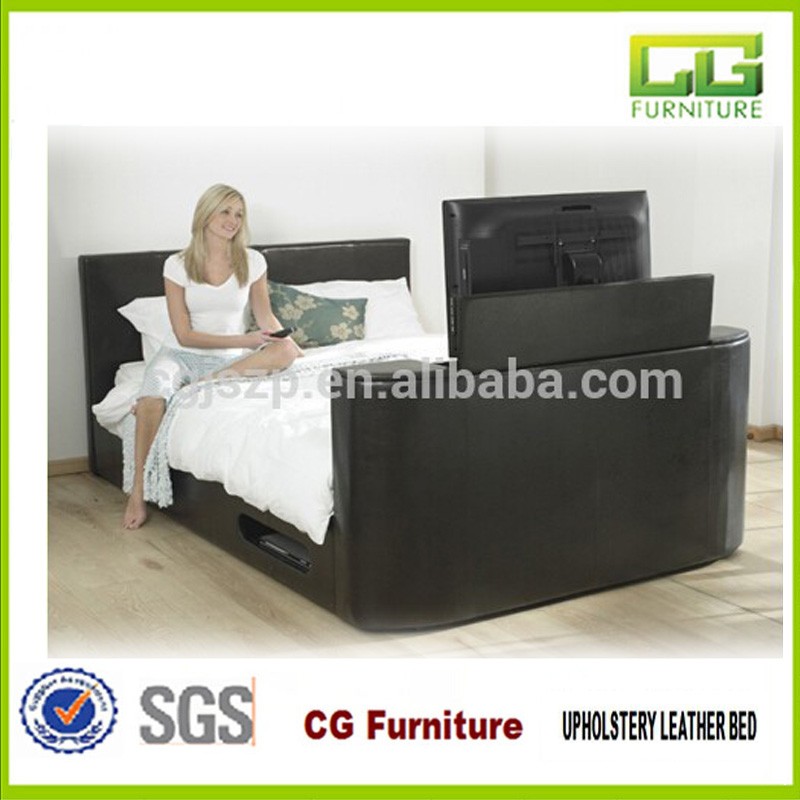 Double Queen King Size Leather Tv Bed With Tv In Footboard Buy